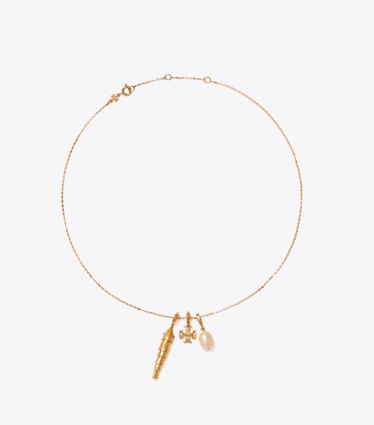 Tory Burch designer halsketten Curiosity Halskette in Tory Gold / Cream von oben