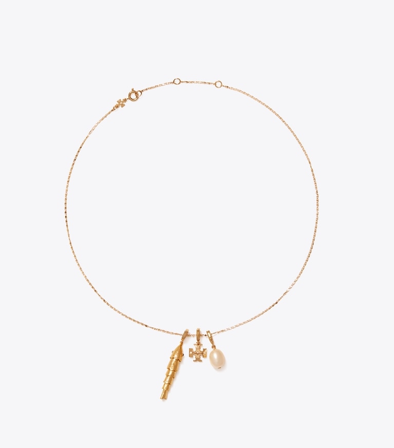 Tory Burch designer halsketten Curiosity Halskette in Tory Gold / Cream von oben