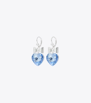 Tory Burch designer イヤリング&ピアス キュリオシティ ハート&ボウ ピアス in Light Silver / Blue front