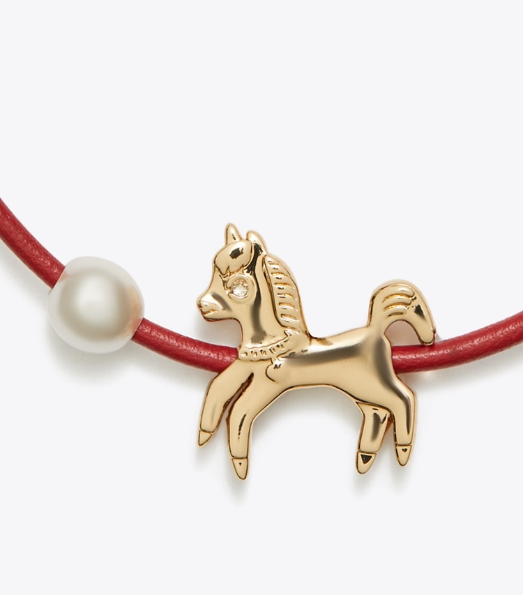 Tory Burch designer bracelets Curiosity Horse Slider Bracelet in Red detail