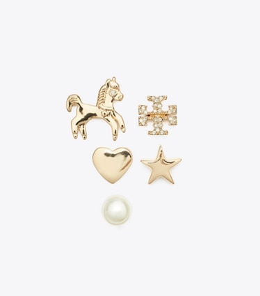 Tory Burch designer イヤリング&ピアス キュリオシティ ホース スタッズピアスセット in Tory Gold / Crystal / Pearl front