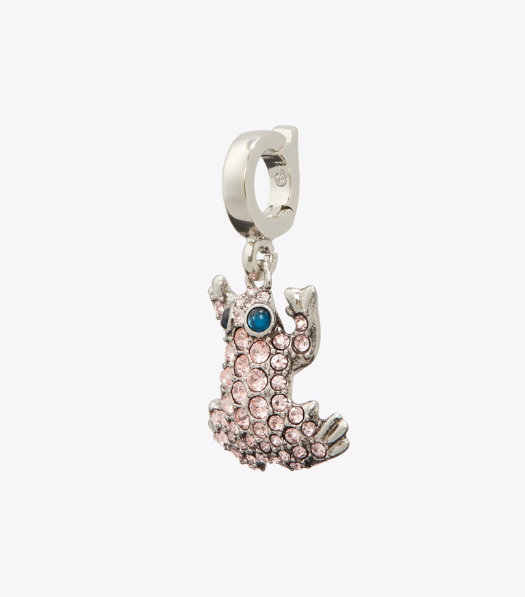 Tory Burch designer hair pins Curiosity Pavé Frog Charm in Antique Silver / Pink front