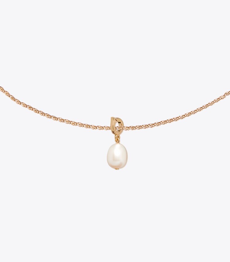 Tory Burch designer hair pins Curiosity Pearl Charm in Tory Gold / Cream detail