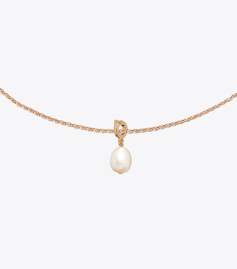 Tory Burch designer hair pins Curiosity Pearl Charm in Tory Gold / Cream detail