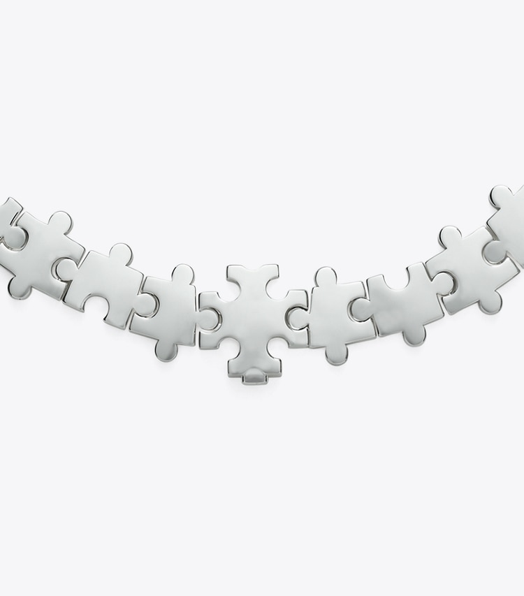 Tory Burch designer necklaces Curiosity Puzzle Piece Collar in Light Silver detail