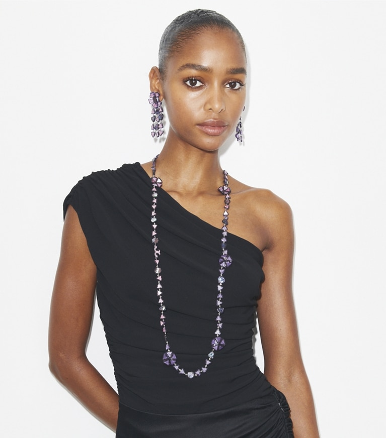 Tory Burch designer earrings Curiosity Resin Chandelier Earrings in Black front