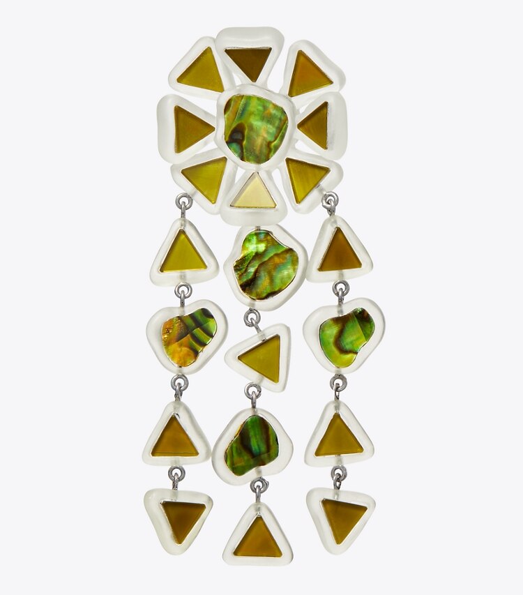 Tory Burch designer earrings Curiosity Resin Chandelier Earrings in Green detail