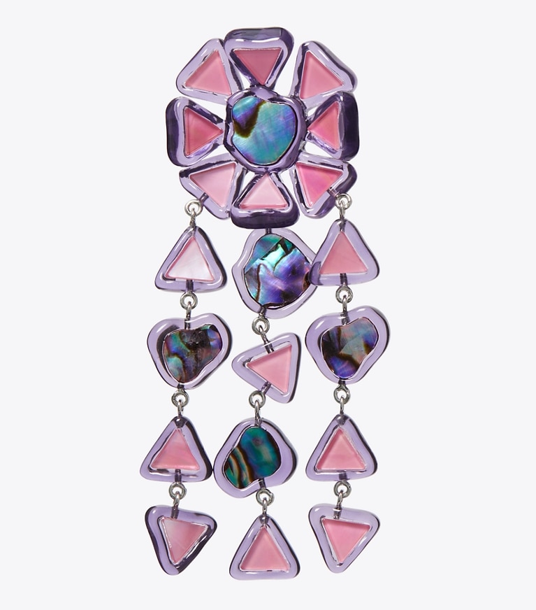 Tory Burch designer earrings Curiosity Resin Chandelier Earrings in Pink front