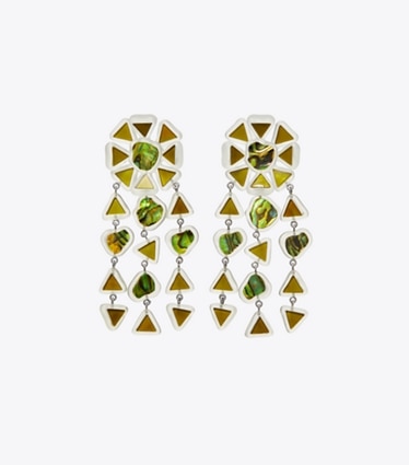 Tory Burch designer earrings Curiosity Resin Chandelier Earrings in Green front