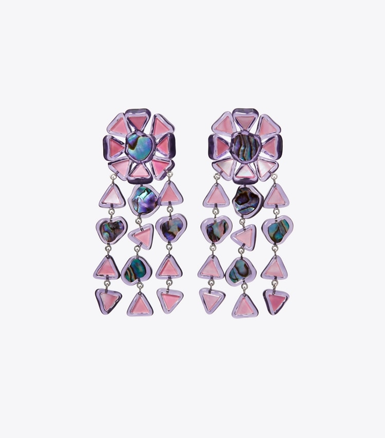 Tory Burch designer earrings Curiosity Resin Chandelier Earrings in Pink front