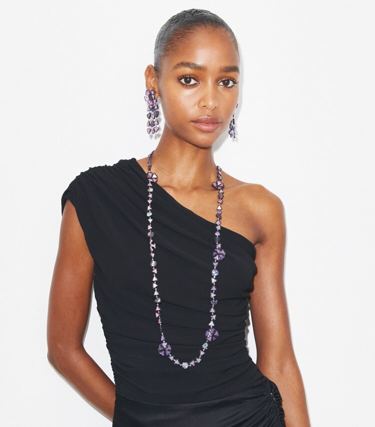 Tory Burch designer necklaces Curiosity Resin Long Necklace in Pink accessory on model