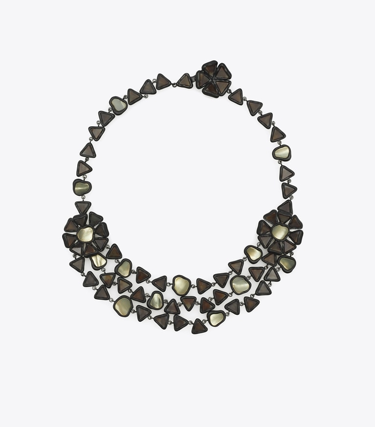 Tory Burch designer necklaces Curiosity Resin Triple Strand Necklace in Black front