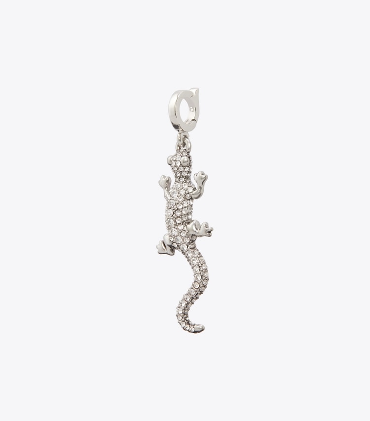Tory Burch designer hair pins Curiosity Salamander Charm in Antique Silver / Crystal front