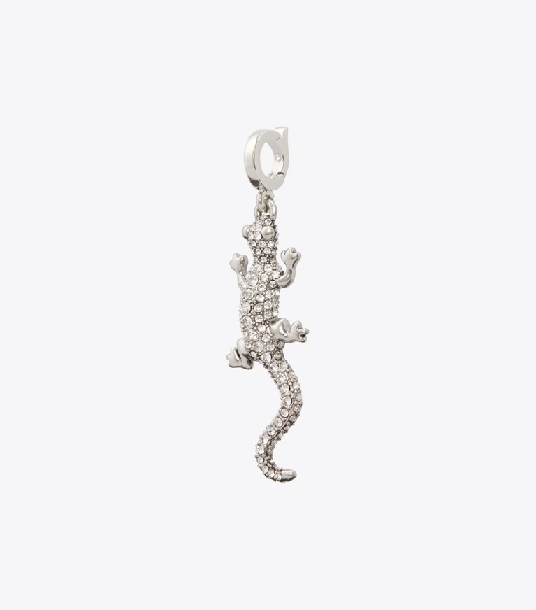 Tory Burch designer hair pins Curiosity Salamander Charm in Antique Silver / Crystal front