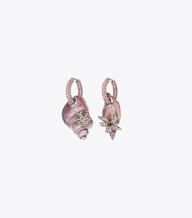 Tory Burch designer earrings Curiosity Shell Hoop Earrings in Purple front