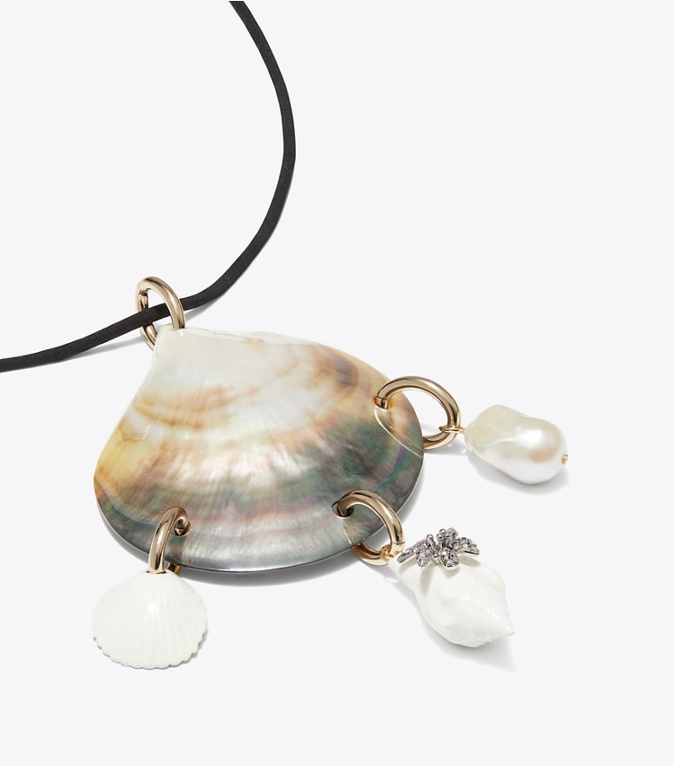 Tory Burch designer necklaces Curiosity Shell Pendant Necklace in Black / Ivory additional
