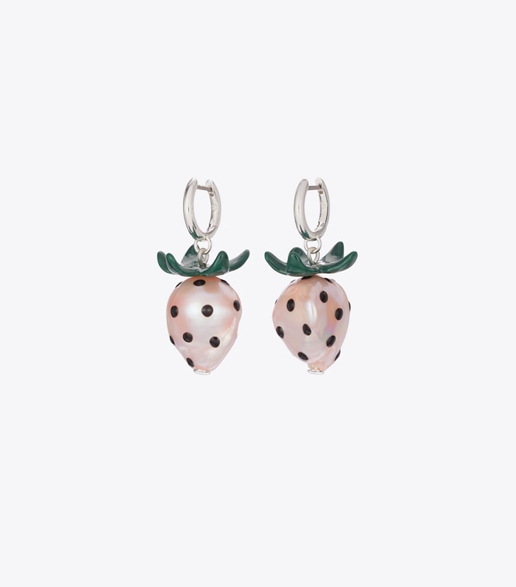 Tory Burch designer イヤリング＆ピアス キュリオシティ ストロベリー ピアス in Light Silver / Pink front