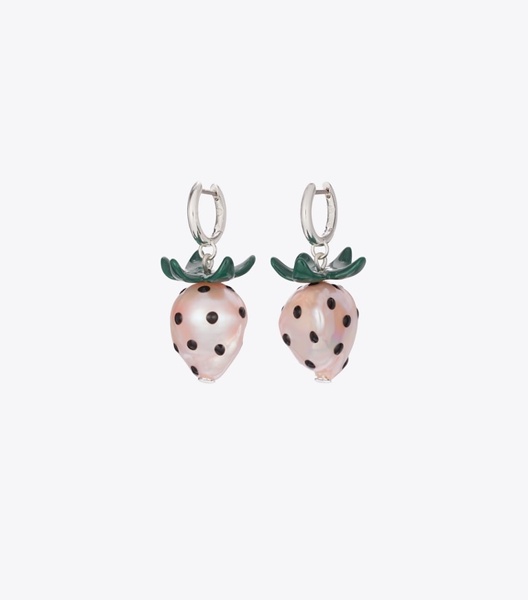 Tory Burch designer イヤリング＆ピアス キュリオシティ ストロベリー ピアス in Light Silver / Pink front
