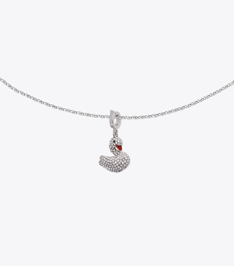 Tory Burch designer hair pins Curiosity Swan Charm in Tory Silver / Crystal detail