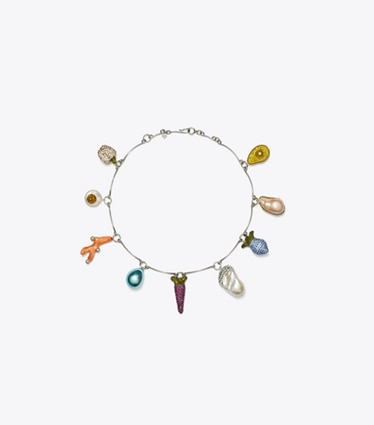 Tory Burch designer ネックレス キュリオシティ ベジタブル ネックレス in Tory Silver / Multi front