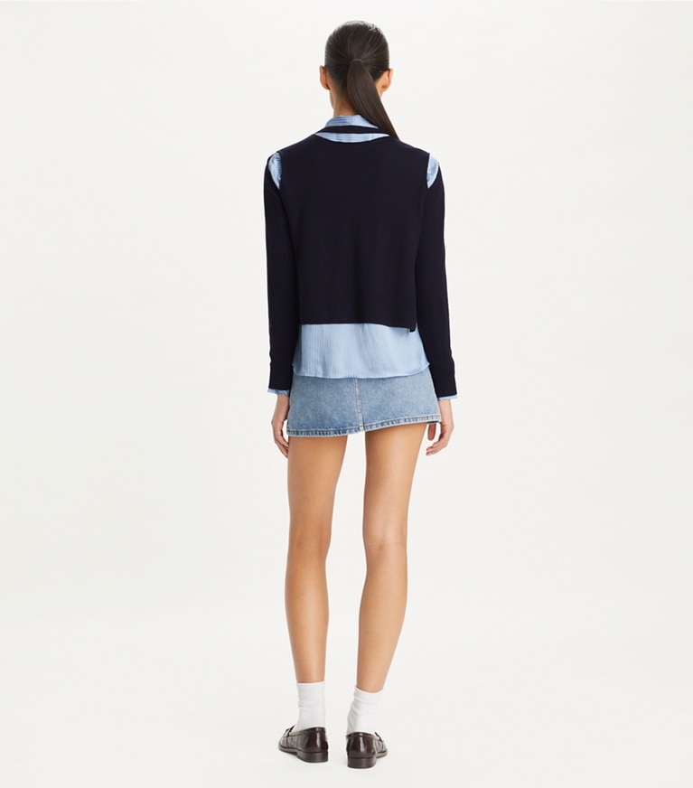 Tory Burch designer sweaters Cut-Out Cardigan in Med Navy front