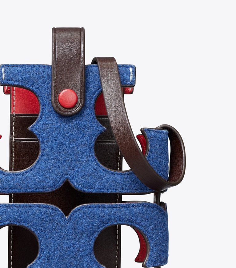 Tory Burch designer mini bags Cut Out Logo Felt Phone Crossbody in Bright Indigo angle