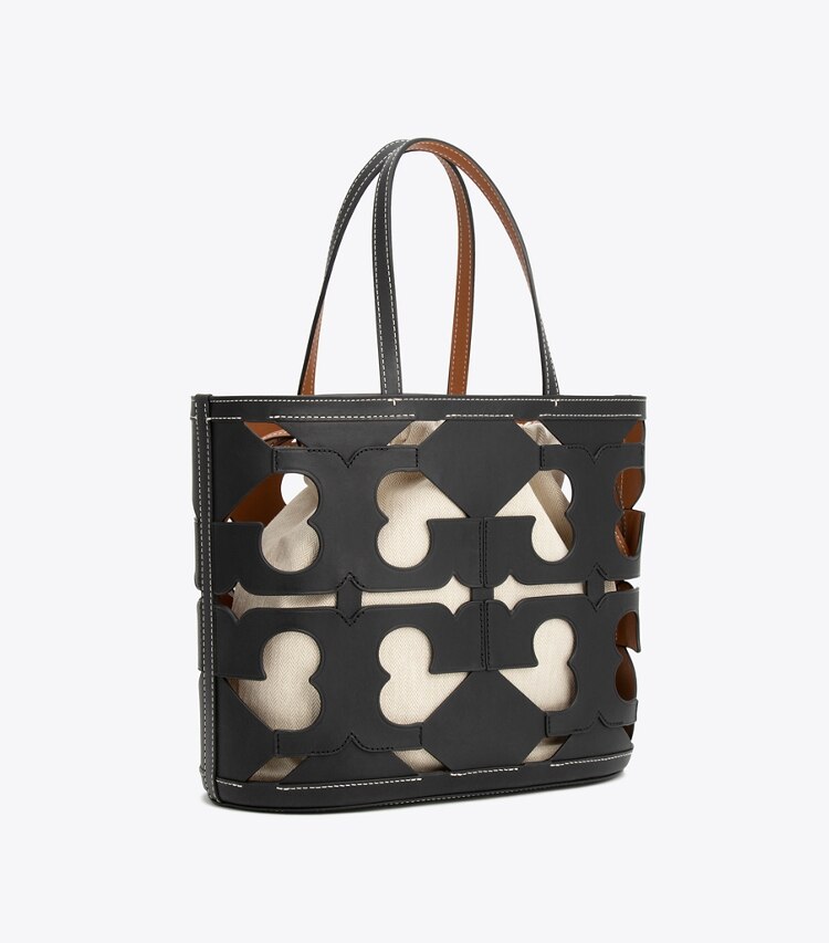 Tory Burch designer tote bags Cutout Logo Small Tote in Black angle