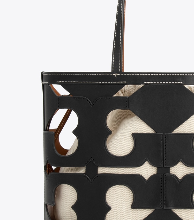 Tory Burch designer tote bags Cutout Logo Small Tote in Black detail