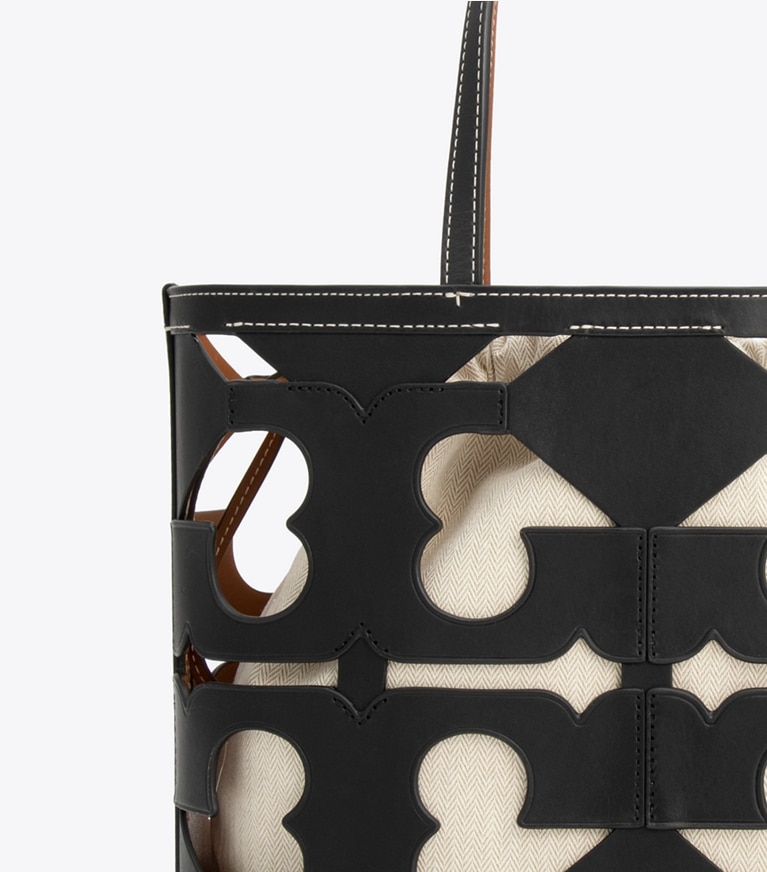 Tory Burch designer tote bags Cutout Logo Small Tote in Black angle