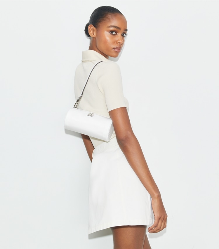 Tory Burch designer borse a tracolla Cylinder Bag Virginia in Snow White accessory on model