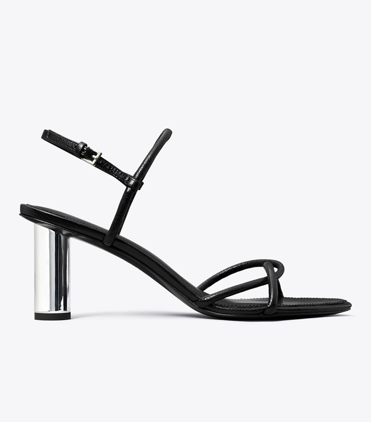 Tory Burch designer sandals Cylinder Heel Sandal in PERFECT BLACK / SILVER side
