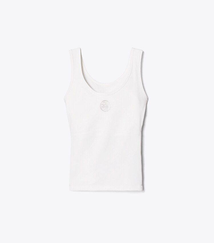 Tory Burch designer hauts Débardeur de tennis à logo embossé dans Snow White de face