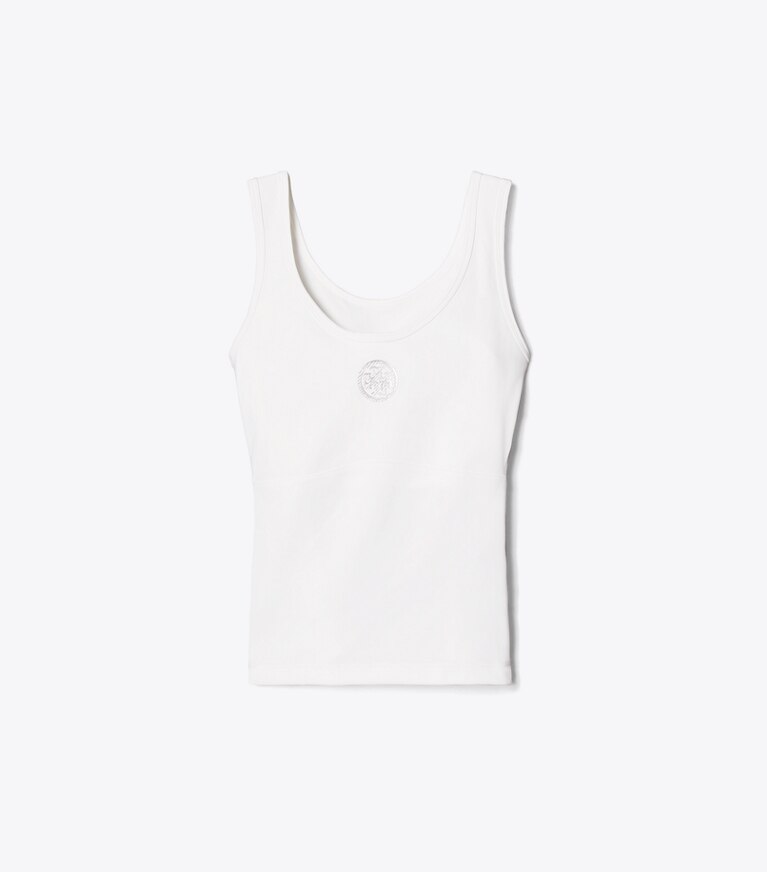 Tory Burch designer hauts Débardeur de tennis à logo embossé dans Snow White de face