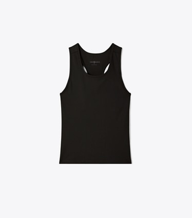 Tory Burch designer hauts Débardeur de tennis dos nageur en jersey technique dans Black de face