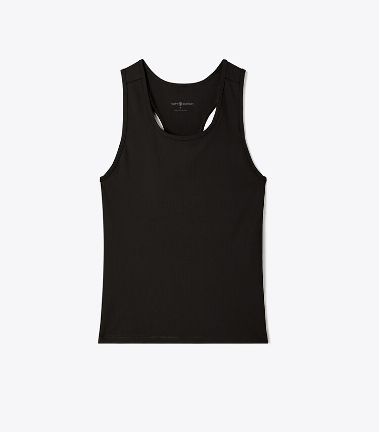 Tory Burch designer hauts Débardeur de tennis dos nageur en jersey technique dans Black de face