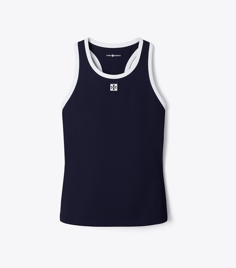 Tory Burch designer hauts Débardeur de tennis en jersey à dos nageur dans Deep Navy / Snow White de face