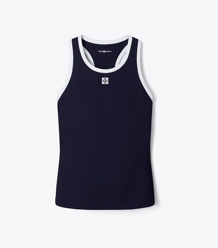 Tory Burch designer hauts Débardeur de tennis en jersey à dos nageur dans Deep Navy / Snow White de face