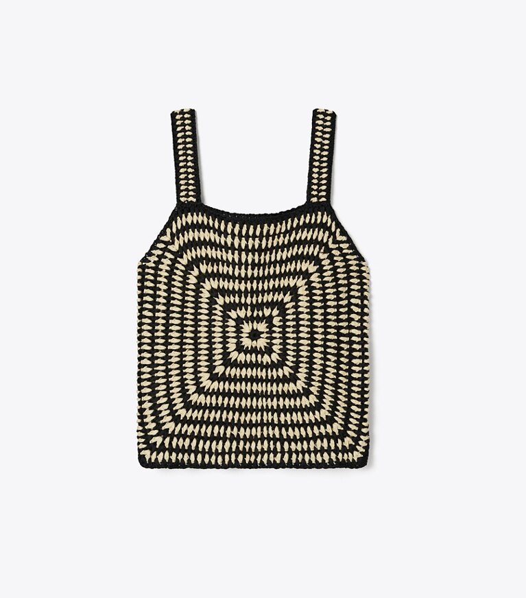 Tory Burch designer hauts Débardeur en crochet de coton dans Black / White de face