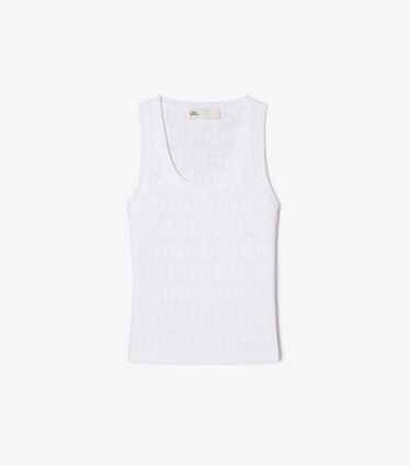 Tory Burch designer sweaters Débardeur en viscose à point pointelle dans White de face