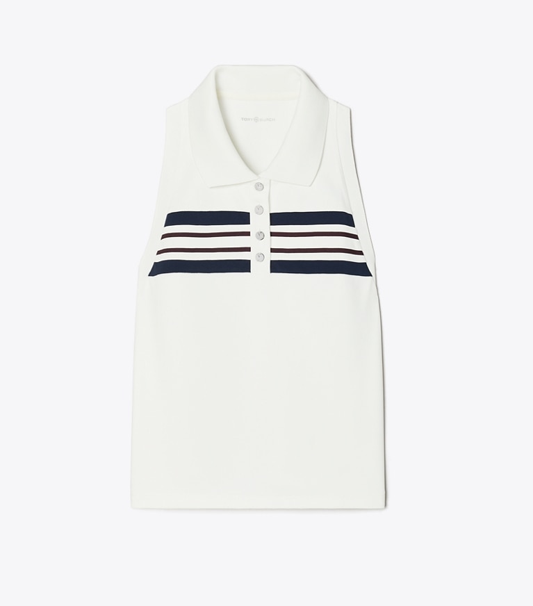 Tory Sport designer hauts Débardeur polo en piqué technique in Snow White / Tory Navy / Winetasting front