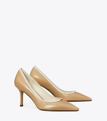 Tory Burch designer scarpe con tacco Décolleté con fibbia a doppia T in CANTUCCI / LIGHT CREAM angle