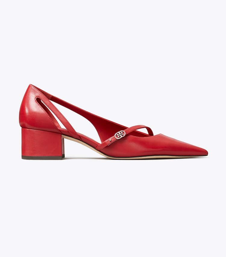 Tory Burch designer scarpe con tacco Décolleté D’Orsay con fibbia con doppia T in TORY RED side