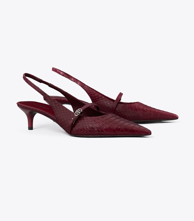 Tory Burch designer scarpe con tacco Décolleté Mary Jane con cinturino e fibbia a doppia T in DARK RASPBERRY angle