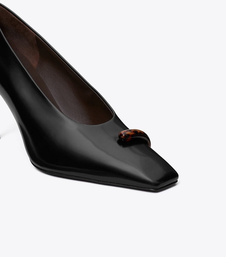 Tory Burch designer scarpe con tacco Décolleté Pierced in PERFECT BLACK / TORTOISE dettaglio