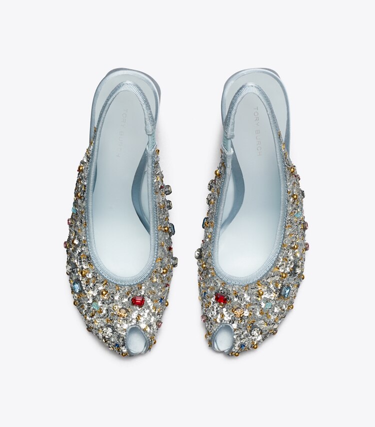 Tory Burch designer scarpe con tacco Décolleté slingback con punta aperta in MULTI STONE superiore