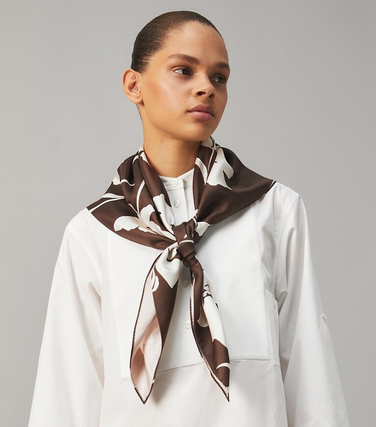 Tory Burch designer scarves Daisy Double-Sided Silk Square Scarf in Daisy / Summer Pink overhead