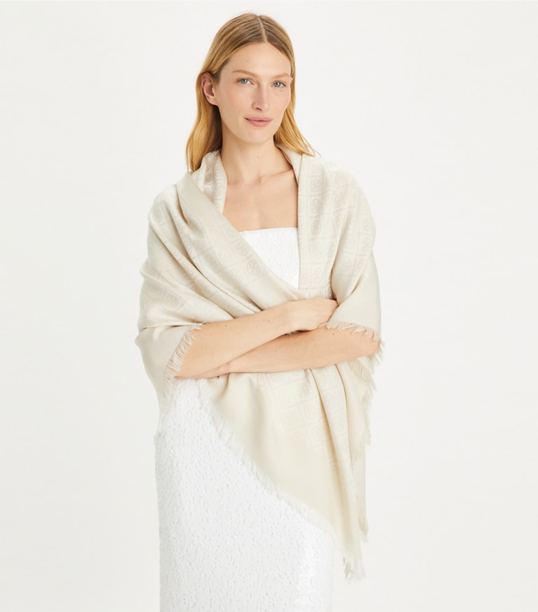 Tory Burch diseñador bufandas De viaje de jacquard con monograma en forma de T en Black accesorio en modelo