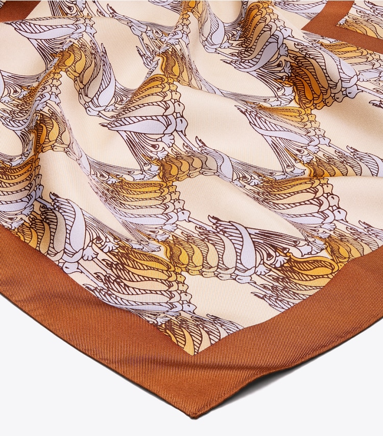 Tory Burch designer scarves Deco Crane Geo Logo Oversized Silk Square Scarf in SAND DECO CRANE GEO detail