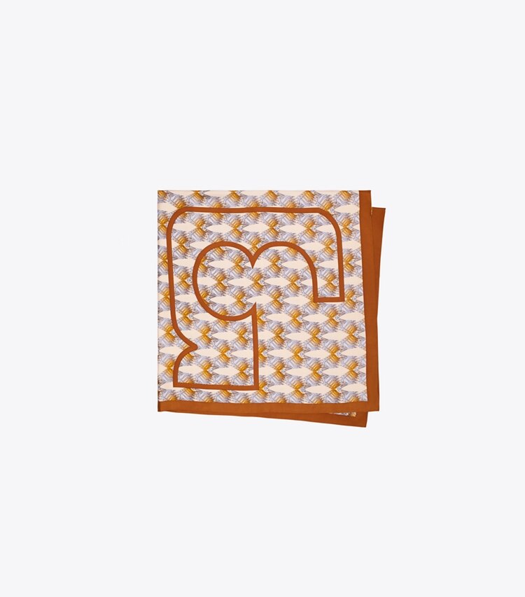 Tory Burch designer scarves Deco Crane Geo Logo Oversized Silk Square Scarf in SAND DECO CRANE GEO folded