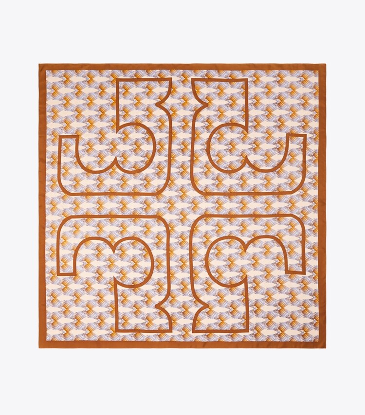 Tory Burch designer scarves Deco Crane Geo Logo Oversized Silk Square Scarf in SAND DECO CRANE GEO overhead